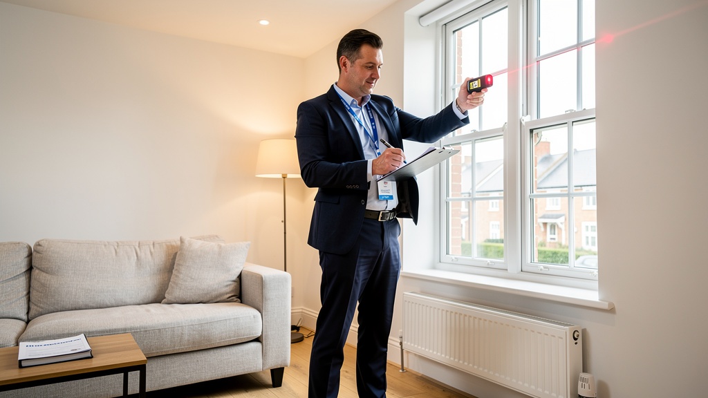 Surveyor measuring interior walls during a professional building survey