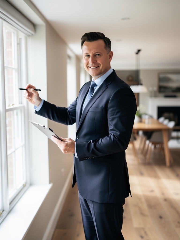 James Whitmore, lead surveyor at Esher Surveyors, inspecting a Surrey property